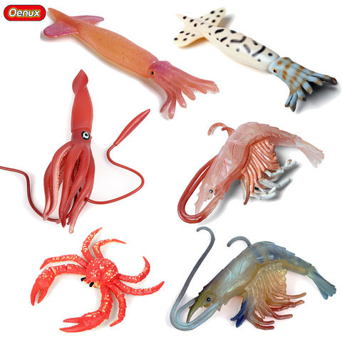 Oenux Original Sea Life Animals Model King Crab Squid Shrimp Marine Ocean Animal Action Figures Miniature Toy Kids Gift ► Photo 1/6