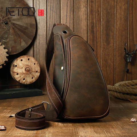 AETOO Leather messenger bag, personality leisure cowhide chest bag, men's cowhide shoulder bag, trendy leather men's bag ► Photo 1/6