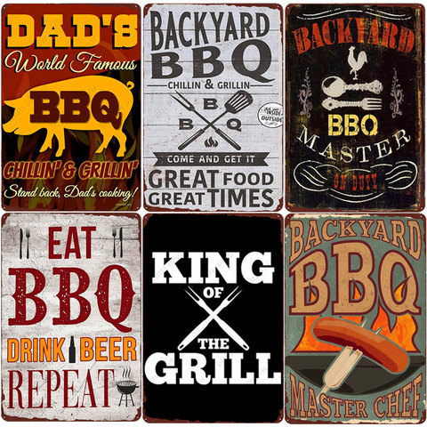 Backyard BBQ Sign Vintage Grill King Metal Tin Sign Bar Pub Garden Decor Dad's BBQ Wall Plate Chillin&Grillin Retro Plaque N377 ► Photo 1/6