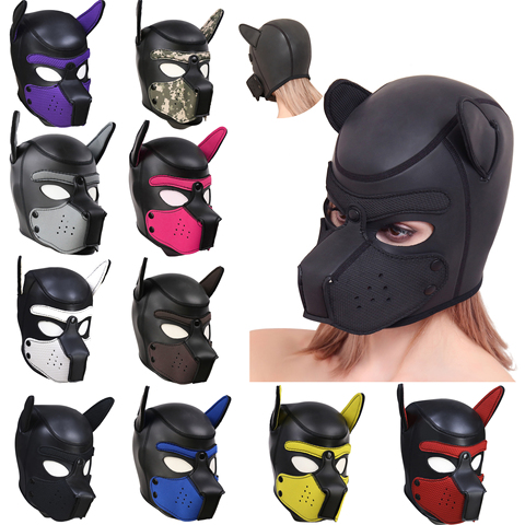 Sexy Party Masks Puppy Play Dog Hood Mask Padded Latex Rubber Role Play Cosplay Full Head+Ears Halloween Mask Sex Toy For Couple ► Photo 1/6