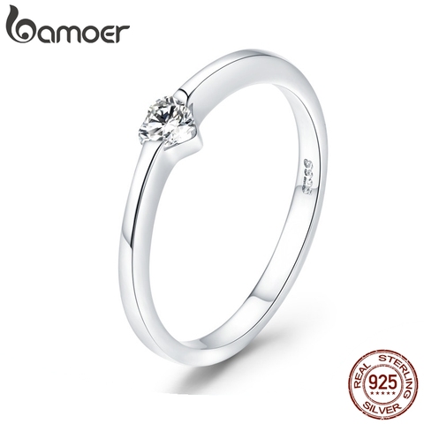 bamoer 925 Sterling Silver Luminous Finger Ring Simple Heart Wedding Rings for Women Wedding Engagement Jewelry SCR450 ► Photo 1/6