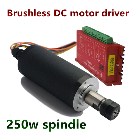 250w ER11 12000rpm Brushless DC spindle motor 24VDC 42mm diameter and Brushless DC motor driver ► Photo 1/3