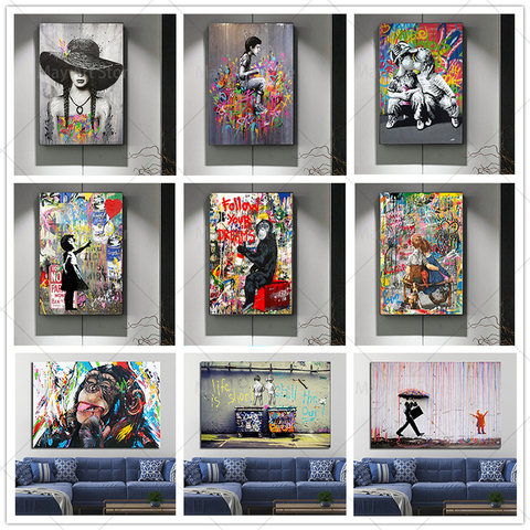 Abstract Banksy Graffiti Art Canvas Painting  