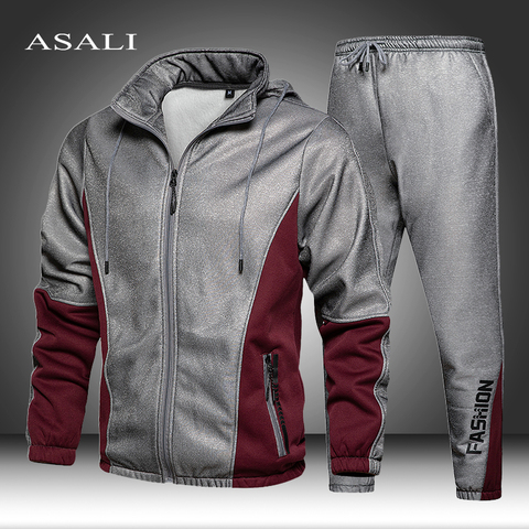 Sets Tracksuit Men 2022 Autumn Winter Hooded Male Sweatshirts Jacket + Pants Sets Tracksuits Hoodie Set Mens Fitness 2 Pieces ► Photo 1/6