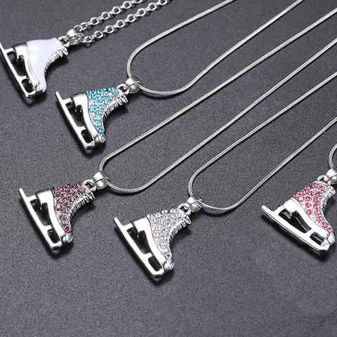 Zircon 3D Ice Skate Shoe Necklace White Enamel Luxury Blue Pink Statement Pendant For Man Women Girl choker Date gift Jewelry ► Photo 1/6