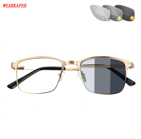 WEARKAPER Transition Photochromic Reading Glasses UV400 Men Sunglasses Metal Frame Optical Lens Diopter Presbyopic Eyeglasses ► Photo 1/6