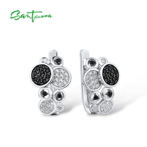 SANTUZZA Silver Earrings For Women Pure 925 Sterling Silver Round Black Spinel White CZ Dainty Trendy Stud Earrings Fine Jewelry ► Photo 1/6