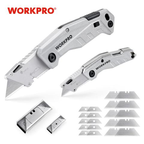 WORKPRO 2PC Folding Utility Knife set Wire Stripper Built in Handle Pocket knife Quick Change with Mini Folding Box Cutter ► Photo 1/6