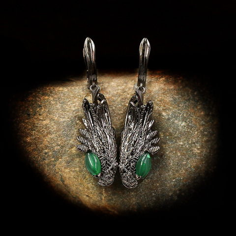 Vintage Wings Feather Shape Drop Earrings Inlaid Green AAAA Zircon 925 Silver Jewelry Ladies Earrings Temperament Female Jewelry ► Photo 1/5