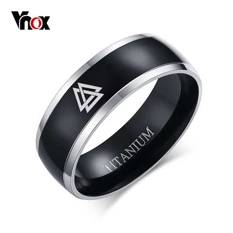 Vnox 8mm Viking Rune Ring for Men Black Titanium Casual Light Nordic Male Accessories Mythology Amulet Jewelry ► Photo 1/6