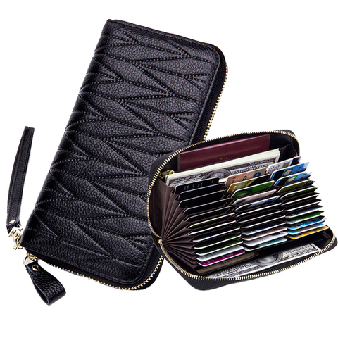 RFID Wallet for Women  Genuine Leather Female Travel Purse Zipper  Women's Wallet 36 Card Holder мини кошелек жен ► Photo 1/6