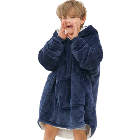 Sherpa Blanket With Sleeves Winter Hoodie Blanket Fleece TV Blankets Microfiber Sweatshirt Oversized Soft Hooded Coats For Kids ► Photo 1/1