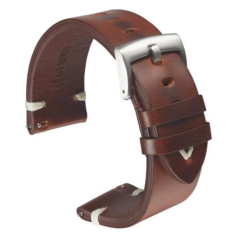 Leather Watchband Strap 18mm 20mm 22mm Quick Release Watch Strap Belt Cowhide Handmade Black Dark Brown Vintage Oil Wax Leather ► Photo 1/6