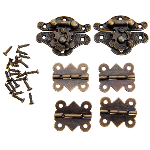 6pcs/set Hinges Iron Antique Bronze + Latch Hasp Toggle Locks Metal Vintage Decorative Wood Jewelry wine Box furniture fittings ► Photo 1/6