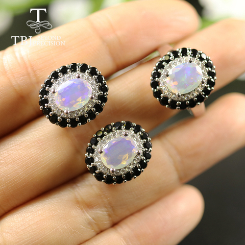 TBJ, Natural 3.8ct Opal Jewelry Set oval cut 7*9mm real gemstone jewelry 925 sterling silver fine jewelry for women best gift ► Photo 1/6
