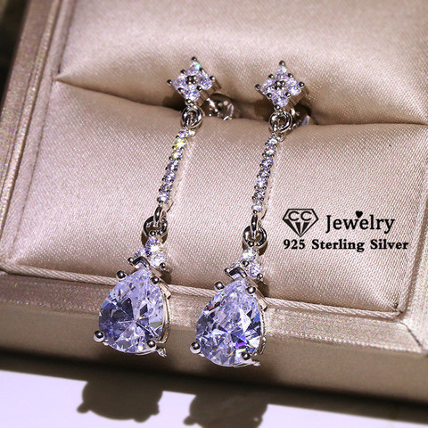 S925 Silver Drop Earrings For Women Bridal Wedding Water Drop Cubic Zirocnia Shine Brincos Temperament Fine Jewelry CCE725 ► Photo 1/6