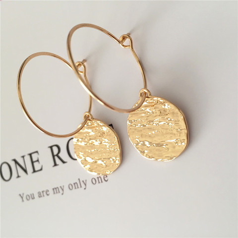 Simple Designed Hoop Earrings Gold Color Water Surface Round Disk with Thin Hoop Earrings for Women Casual Wearing ► Photo 1/6
