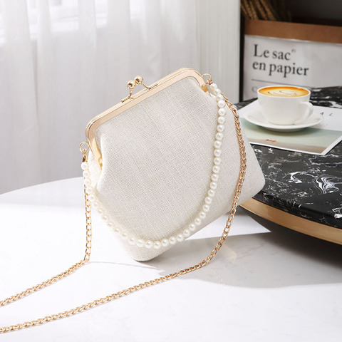 Small Shell Shape Bag for Women Pearls Handle Ladies Purses and Handbag Kiss Lock Chain Strap Crossbody Mini Messenger Bag ► Photo 1/6