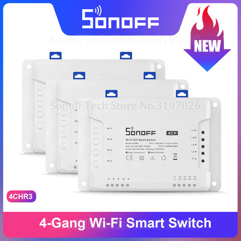 Sonoff 4CH R3 4 Gang Wi-Fi Smart Switch Remote Control Interlock Inching Mode via eWeLink APP Support Alexa Google Home IFTTT ► Photo 1/6