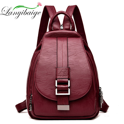 2022 Designer Backpacks Women Leather Backpacks Female School Bag  for Teenager Girls Travel Back Bag Retro Bagpack Sac a Dos ► Photo 1/6