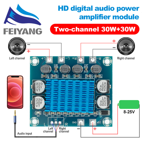 1PCS TPA3110 XH-A232 30W+30W 2.0 Channel Digital Stereo Audio Power Amplifier Board DC 8-26V 3A ► Photo 1/6