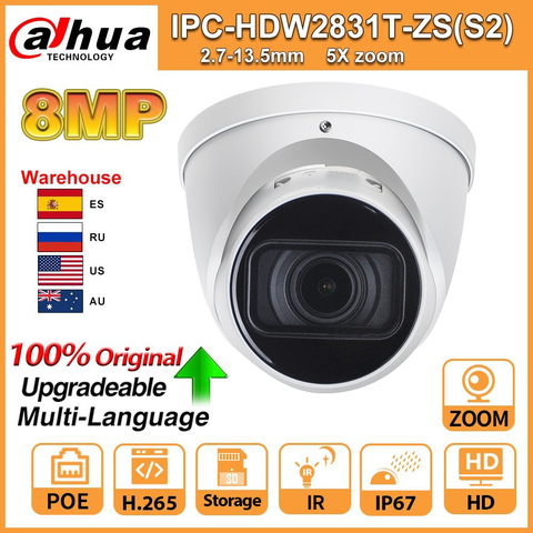 Original Dahua IPC IPC-HDW2831T-ZS-S2 IP Camera 5X ZOOM Camera HD 8MP IP67 with SD Card IR 40M H.265 for Security Multi-language ► Photo 1/6