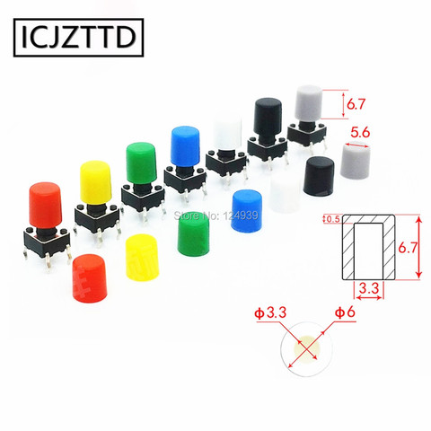 70pcs Tactile Button Caps Plastic Cap Hat for 6*6mm Micro Tact Switch For Arduino 6*6*5mm 6*6*6mm red green blue white 7 color ► Photo 1/3