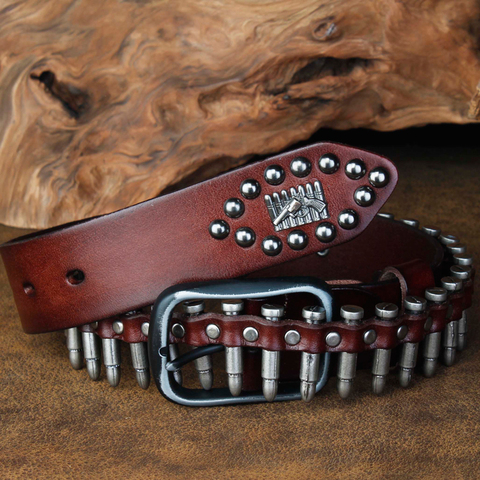 CETIRI Punk Bullet Rivet Belt Men's Top Grain Real Leather Belt Pin Buckle Belt For Jeans Female Personality Cool Gift ► Photo 1/6