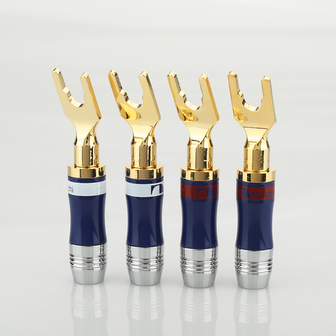 8pcs Gold Plated Copper Spade Fork plug Speaker Screw Lock Connector ► Photo 1/6