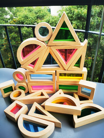 24pcs Kids Big Wooden Toys Sensory Rainbow Blocks Solid Rubber Wood Stacking Acrylic Buliding Blocks Creative Educational Toy ► Photo 1/6