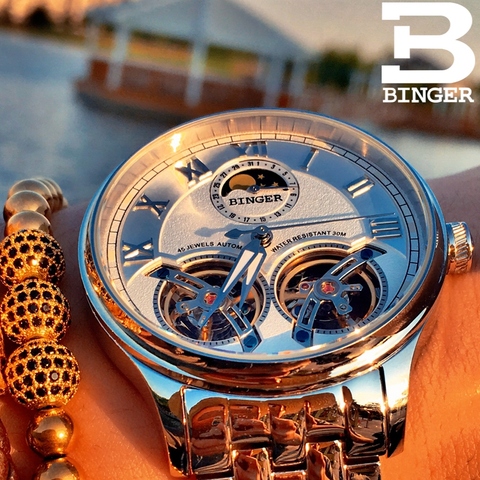 Swiss Top Brand Binger Men's Mechanical Watch Luxury Brand Coated Mirror Waterproof Men's Watch Business Automatic Toutbillon ► Photo 1/6