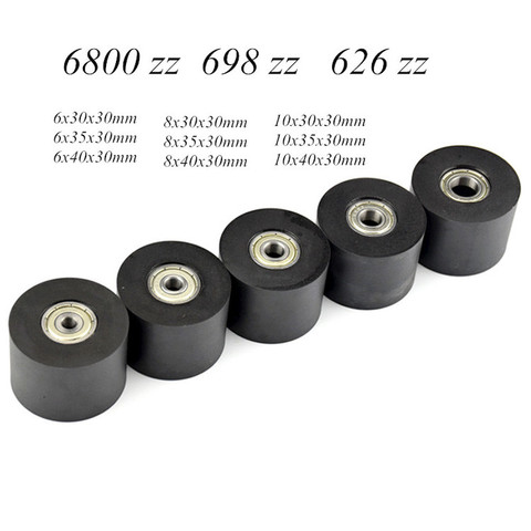 1pc Black PU Two Bearing wheel Mute roller sheave polyurethane flat guide Transmission parts 30MM Length Bore 5/6/7/ 8/10mm ► Photo 1/5