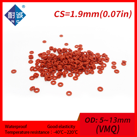 5PCS/lot Red Silicone rubber oring VMQ CS 1.9mm OD5/6/7/8/9/10/11/12/13mm ORing Gasket Silicone O-ring waterproof Silica gel ► Photo 1/6