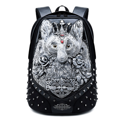 3D Embossed Men Backpack Travel Punk Rock Backpack Grimace Pattern Owl Skull Fox Lion Pattern Backpack Funny School Shoulder Bag ► Photo 1/6