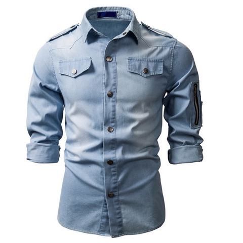 ¡Novedad de otoño e invierno 2022! Camisa vaquera de manga larga lavada para hombre,Casual Camisa ajustada con cuello cuadrado ► Photo 1/6