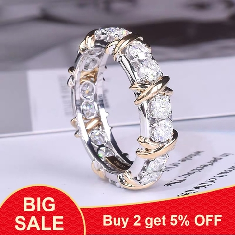 Fashion Eternity Jewelry 5A Zircon stone 10KT White&Yellow Gold Filled Women Engagement Wedding Band Ring ► Photo 1/6