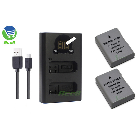 EN-EL14a Battery + LCD USB Dual Charger for Nikon D5600 D5500 D5300 D5200 D5100 D3500 D3400 D3100 Df Camera Replace EN-EL14 ► Photo 1/6