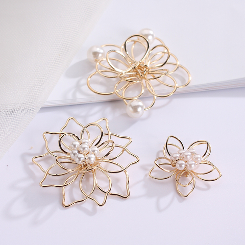 8pc/lot Gold Filigree Wrap Metal Fake Pearl Flowers Findings Charms Connectors Accessories For Diy Earring Hair Jewelry Making ► Photo 1/4