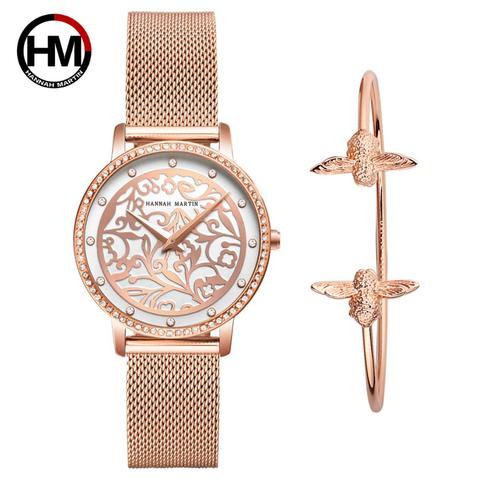 Franch Design Japan Quartz Waterproof Sculpture Emboss White Flower A Set Fine Bracelet Lady Fashion Casual Watches For Women ► Photo 1/6