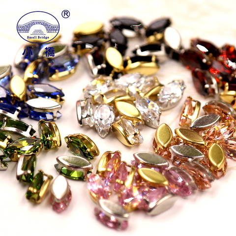 10PCS Colorful Golden Bottom Rhinestones For Sewing Leaf Clothing Zircon Rhinestones Flatback Glass Rhinestones With Claw S154 ► Photo 1/6