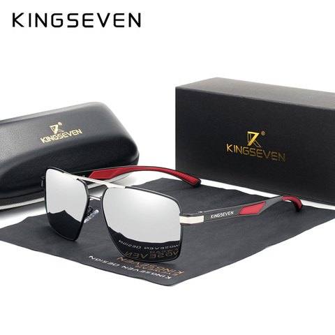 KINGSEVEN Aluminum Men's Sunglasse Polarized Lens Brand Red Design Temples Sun glasses Coating Mirror Glasses Oculos de sol 7719 ► Photo 1/5