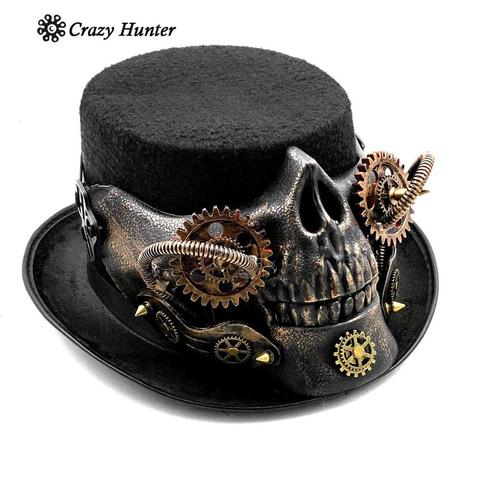 Men Steampunk Skeleton Top Hat Gothic Skull Gears Party Gears Punk Hat ► Photo 1/4