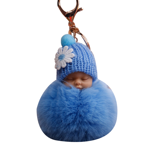 Cute Sleeping Baby Fluffy Pompom Plush Doll Hanging Pendant Key Ring Keychain Sleepy doll design hanging pendant Sleepy key ring ► Photo 1/6