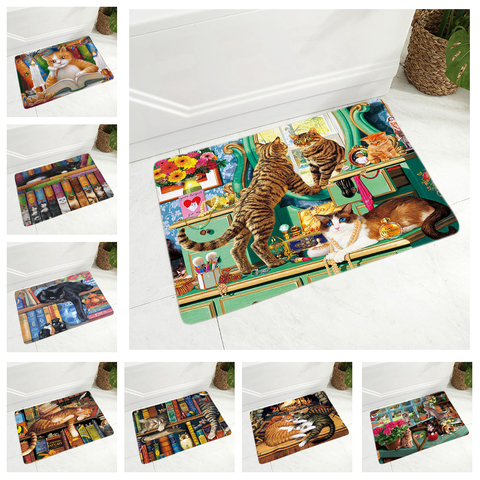 Cute Book Cat Party Floor Mat for Children Room Non-Slip Decor Lovely Cartoon Pet Animal Doormat Flannel  Carpet 40x60cm ► Photo 1/6