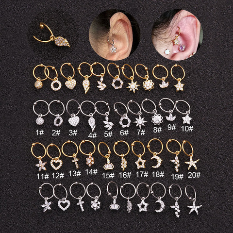20 Styles Cz Pendant Dangle Hoop Cartilage Earring Helix Tragus Rook Lobe Ear Piercing Jewelry Choose Your Finish ► Photo 1/6