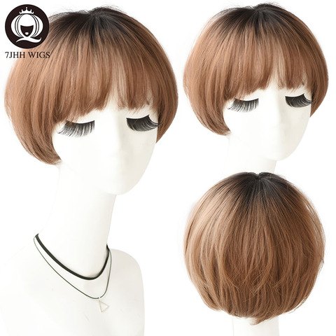 7JHH Blonde Wigs For Women Omber Ash Blue Short Hair With Bangs Cosplay Party Exquisite Heat Resistant Straight Lolita Wig ► Photo 1/6