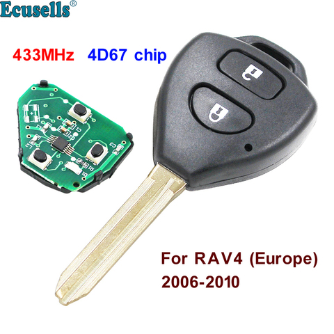2 Buttons Remote Key fob 433MHz with 4D67 Chip Inside for Toyota RAV4 Corolla Europe 2006 2007 2008 2009 2010 TOY43 blade ► Photo 1/6