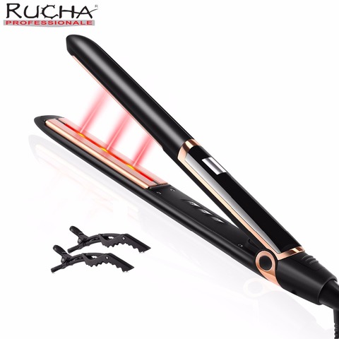 RUCHA 2 In 1 Curling and Straightening Hair Tourmaline Ceramic Anion Hair Straightening With Infrared Hair Care LCD Flat Iron ► Photo 1/6