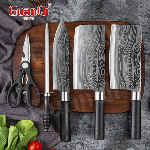 Knife Sets For Kitchen Sharp Damascus Laser Pattern Meat Chopping Slicing Vegetable Cutter Cleaver Kitchen Knives Chef knifes ► Photo 1/6