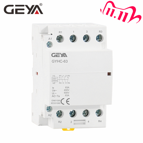 Free Shipping GEYA 4P 63A 4NO or 2NC2NO 220V/230V 50/60HZ Din Rail Household AC Modular Contactor ► Photo 1/6